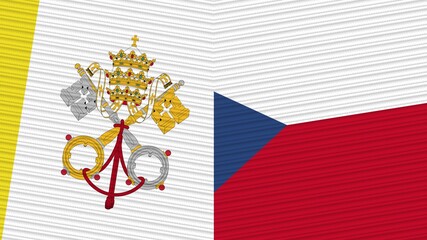 Czech Republic and Vatican Flags Together Fabric Texture Illustration Background