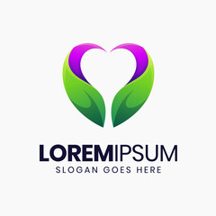 Awesome heart leaves gradient logo template