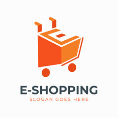Unique letter E shopping cart logo template