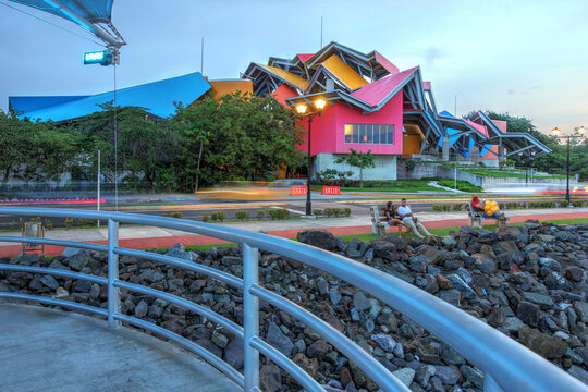 Biomuseo by Frank Gehry (2014) on Amador Causeway in Panama City at sunset