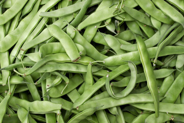 close-up organic green beans in a market