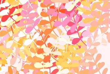 Light Red, Yellow vector natural background with leaves.