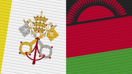 Malawi and Vatican Flags Together Fabric Texture Illustration Background