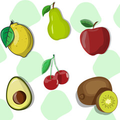 fruit, apple, food, pear, set, white, fresh, green, red, collection, fruits, lemon, healthy, kiwi, berry, cherry, sweet, diet