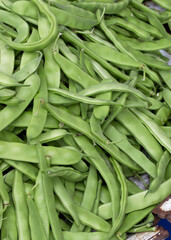 close-up organic green beans in a market