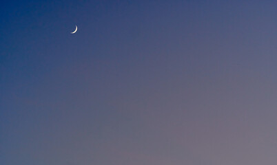 Young moon on the night sky.