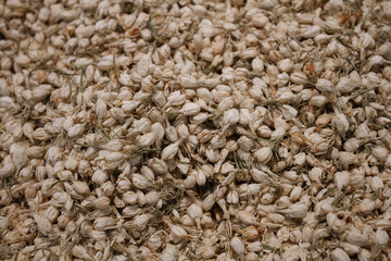 Close up of dried jasmine flowers covered in full screen.