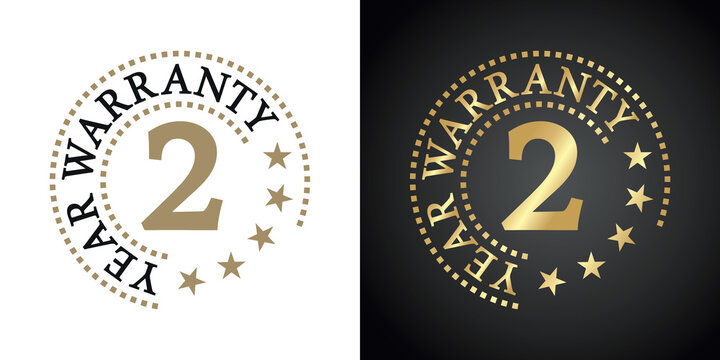 2 Year Warranty five stars white gold black logo icon label button stamp vector