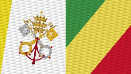 Republic Of The Congo and Vatican Flags Together Fabric Texture Illustration Background