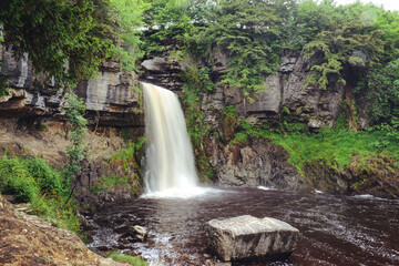 A view of Thornton Force waterfall on the Ingleton Trail, in the Yorkshire Dales, North Yorkshire.