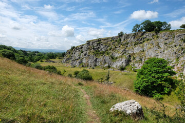 Fototapeta na wymiar The old limestone quarry in Twisleton Glen on the Ingleton Waterfals Trail, in the Yorkshire Dales, North Yorkshire.