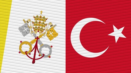 Turkey and Vatican Flags Together Fabric Texture Illustration Background