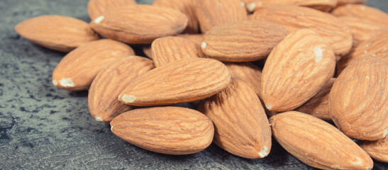 Fresh healthy almonds containing vitamins and minerals. Nutritious eating
