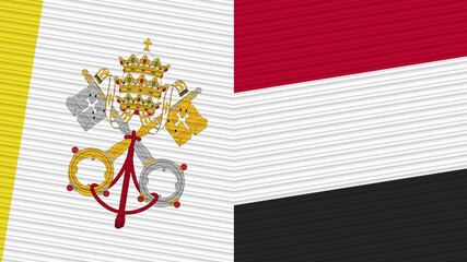 Yemen and Vatican Flags Together Fabric Texture Illustration Background