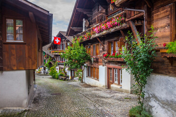 Fototapeta premium Old town in Brienz on Brienzer Lake in Switzerland