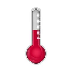 Thermometer isolated on white background. Red thermometer icon, label or logo. Celsius fahrenheit thermometers measuring. Hot temperature. Temperature symbol. Stock vector illustration