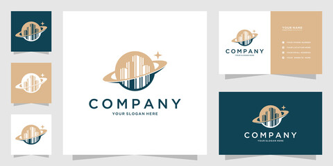 planet building elegant logo concept and business card design