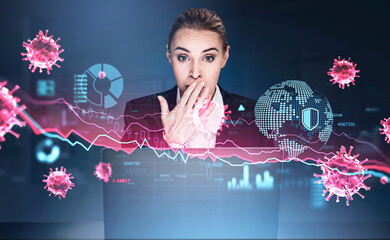 Decreasing hologram graph or financial candlestick charts with d