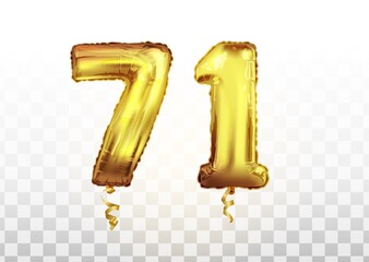 vector Golden number 71 seventy one metallic balloon. Party decoration golden balloons. Anniversary sign for happy holiday, celebration, birthday
