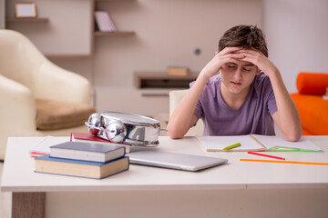 Schoolboy preparing for exams at home