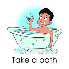  boy take a bath daily activity vector illustration