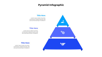 Vector pyramid with 3 options. Growth infographics for business presentation. Can be used for banner, workflow layout, process diagram or info graph