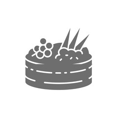 Gunkan with salmon caviar, japanese cuisine gray icon.