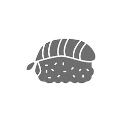 Nigiri with salmon slices, japanese cuisine gray icon.
