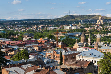 Fototapeta na wymiar Beautiful panoramic view of Tbilisi city, Georgia, Europe. Old town, Sololaki district.
