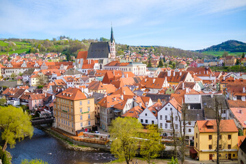 Obraz premium Panoramic view of Cesky Krumlov and river Vltava in the South Bohemian region, Czech Republic.