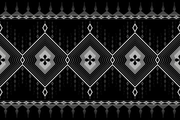 Geometric ethnic style seamless pattern. Design for fabric, wallpaper, background, carpet, clothing. Tribal ethnic vector texture. Vector illustration.  Black and White color.