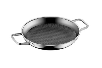 New empty frying grill metal pan for cooking isolated on white background. Empty skillet cast Iron pan for copy space.