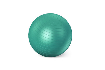 Green fitness ball isolated on white background. Pilates training ball. Fitball 3D rendering model for gymnastics exercises. Gym ball