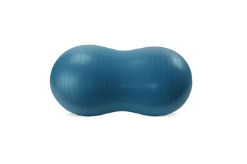 Big long dark blue fitness ball isolated on white background. Pilates training ball. Fitball model for gymnastics exercises. Gym yoga ball similar to peanut