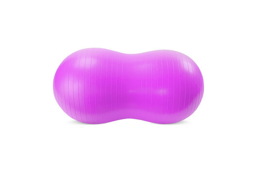 Big long pink fitness ball isolated on white background. Pilates training ball. Fitball model for gymnastics exercises. Gym yoga ball similar to peanut