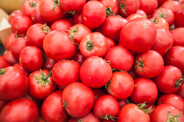 Fresh red ripe tomatoes at farmers market