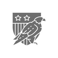 Eagle with USA shield, coat of arms of America grey icon.