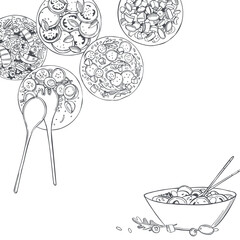  Salad set. Vector background.