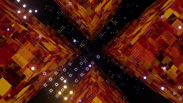 3D looping animation sci-fi tech cubes orange