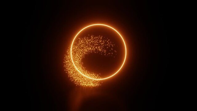 Bright golden flying sparks of particles, spinning in a circle. Abstract loading circle. Video animation Ultra HD 4K 3840x2160