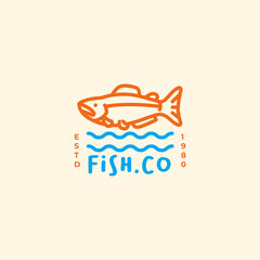 Line art salmon fish vintage logo