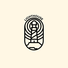 Line art light house logo design with circle ray
