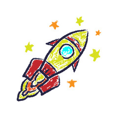 Space rocket icon. Colored pencil silhouette. Side view. Vector simple flat graphic hand drawn illustration. The isolated object on a white background. Isolate.