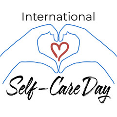Hands making sign Heart by fingers. International self-care day