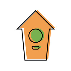 Wooden birdhouse, simple color icon isolated on white background. Bird feeder, wooden buildings made of planks. Template, logo for banners, websites and printing. Vector illustration 