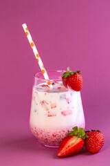 Delicious milky strawberry drink.