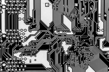 Black and white texture background of printed circuit board. Computer technology background....