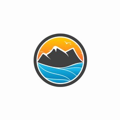 creative mountain and sea design logo 