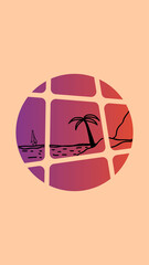 Highlights for social networks.Linear vector drawing by hand. An image of a sailboat and a palm tree on the seashore.