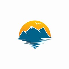 creative mountain and sea design logo 